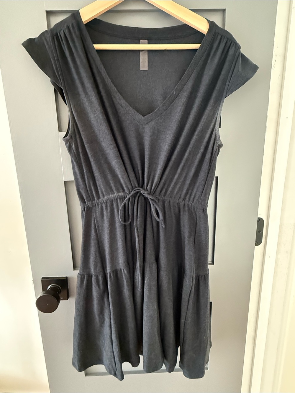 Beyond Yoga Casual Drawstring Waist Black V-Neck Women's Dress